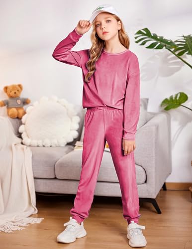 Image of Arshiner Girls 2 Piece Outfit Sweatsuits Set Kids Velour Sweatshirts & Sweatpants Tracksuits Set for Girls