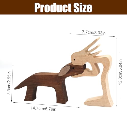 TESSTSY Holzfiguren Skulptur Ornamente Set, Holzschnitzerei von Hunden und Menschen, Abstrakte Stil Menschen mit Hund Statue, Holzschnitzerei für Hunde für Zuhause, Büro, Schlafzimmer (Frau und Hund)