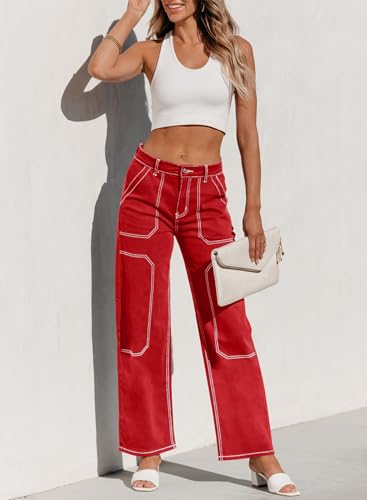 Sidefeel Women's Cargo Jeans Casual Loose Mid Rise Wide Leg Denim Pants4