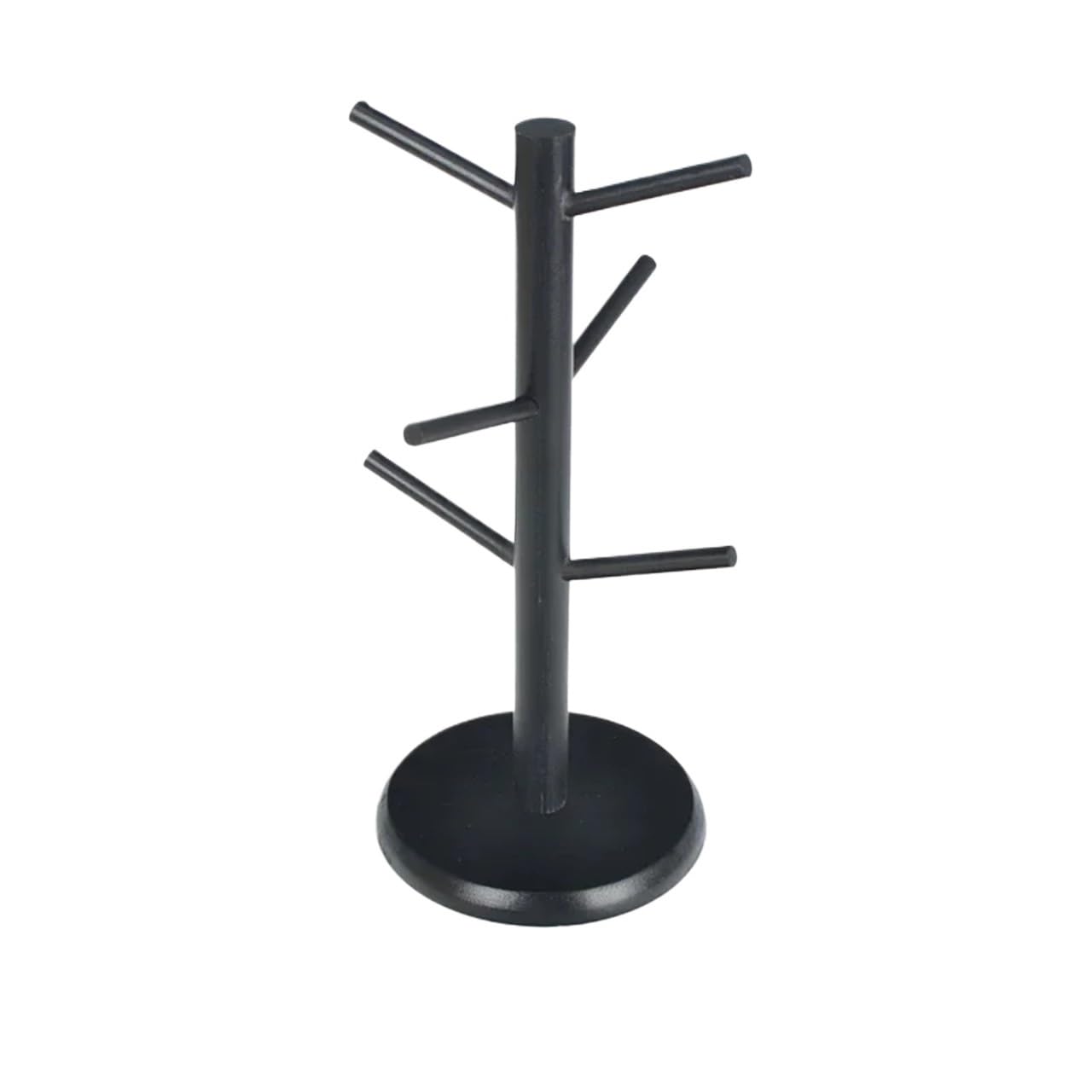 MFWHEFJ Mug Tree Mug Hanging Display Rack Drinkware Shelf with 6 Hooks Tree Shape Wood Coffee Tea Cup Storage Holder Stand Tumbler Holders(Black)