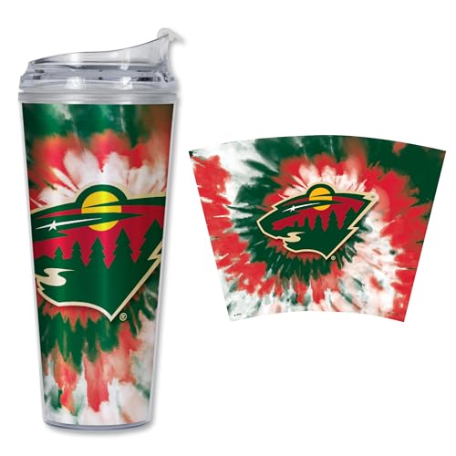 Image of Rico Industries NHL Hockey Team Color Tie Dye 24oz Metallic Acrylic Tumbler with Hinged Lid, Officially Licensed Double Wall Tumbler with Straw
