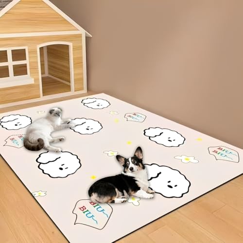 ペット用おしっこマット ワイド大判 【フリーカット 防水 滑り止め 床暖房対応】 犬用トイレ下敷きマット 耐久性 防音 保温 漏れ防止 速乾 防臭 防カビ 丸ごと洗える 中型大型犬 猫 ウサギペットカーペット 家庭用ペット用品 (J,100*120CM)