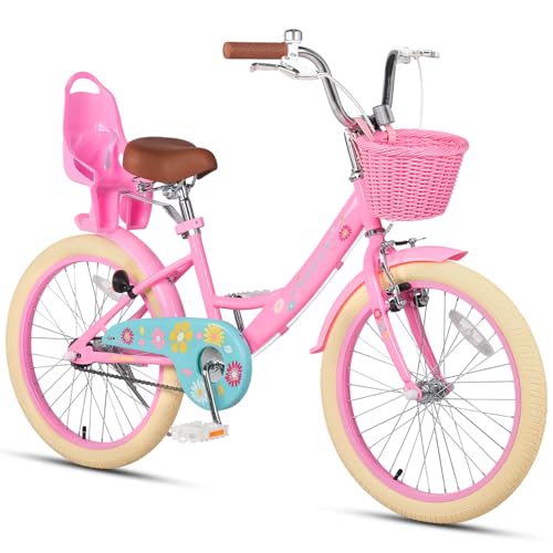 Glerc Maggie 子供用自転車 女の子用 キッズバイク 幼児小学低学年乗り練習 花柄 かご付き ぬいぐるみ座席付き vブレーキ 14/16/20インチ多色展開