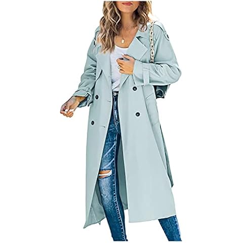 CYSTYLE Damen Frauen Trenchcoat Mantel Lang Winddichter Cardigan Outdoor Übergangsmantel Übergangsjacke Jacke Herbst Frühling Cover