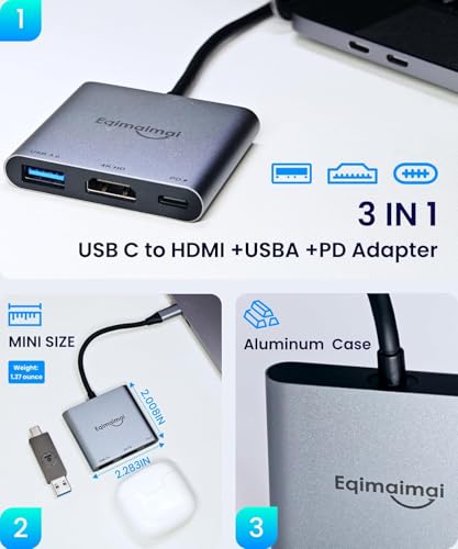 Image of USB C to HDMI Adapter, 4K@30 HDMI to USB C,USBC to HDMI Adapter with USB 3.0, 100W PD Charging, Multiport Hub Compatible with MacBook Pro, iPad Air, iPhone, Laptop, TV, Switch, Monitor and More