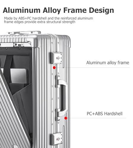 feilario 20in Aluminium Frame PC Hard Shell Spinner Wheels Luggage, Built-In TSA lock Carry on Suitcase, with Cup Holder, USB Port, Phone Holder2