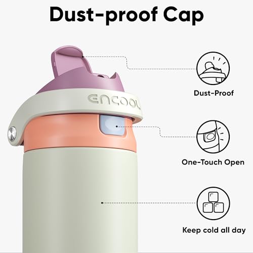 Image of ENCOOL Leakproof Insulated Water Bottle with Straw Dual-Sip Water Bottle Bag-Safe Design for Work, Commute & Gym - Keeps Drinks Cold All Day, 32 oz, Sand Beige