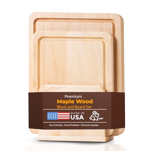 Farmhouse Set – Set Profesional de Tabla de Cortar de Madera de Arce con Ranura para Jugos y Soporte, Hecho en USA miniatura 1