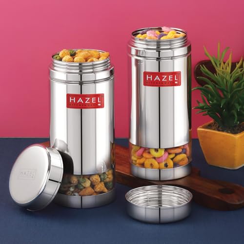 Image of HAZEL Stainless Steel See Through Transparent Container | Kitchen Air Tight Storage Dabba Containers Set of 2, 950 ML