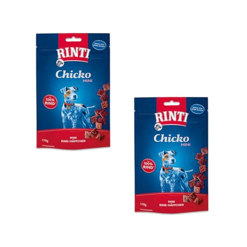 Rinti Extra Chicko Mini Rind | Doppelpack | 2 x 170 g | Ergänzungsfuttermittel für ausgewachsene Hunde | Herzafte Mini Häppchen | Aus frischem mageren Rindfleisch zubereitet