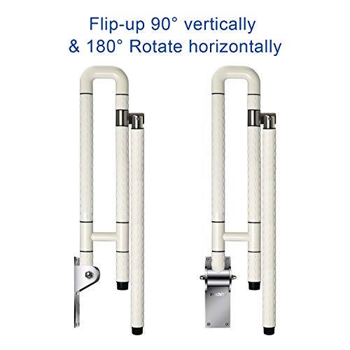 29.5 INCH Grab Bars for Bathroom Toilet Safety Rails for Elderly Pregnant Women Disabled Handicap Bar Medical Flip Up Arm Rails Support Foldable Skid Resistance White - Thumbnail 3