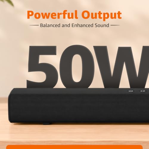 Image of amazon basics 50W Soundbar | Bluetooth 5.3 Wireless Speaker | HDMI ARC, Optical, AUX & USB | Stereo Surround Sound | 3 EQ Modes (Music /Movie /News) | Remote Control | LED Display | Black