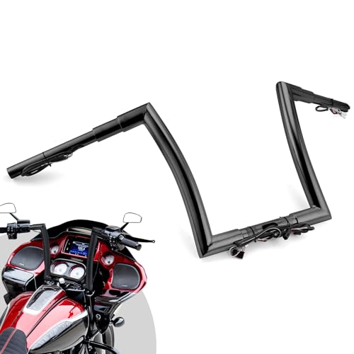 Wsays 12' Rise Handlebar 1.5' Diameter Fat Ape Hanger Prewired Bar Compatible with Harley Touring Road Glide FLTR/I FLTRX FLTRXS 2015-2023, Gloss Black