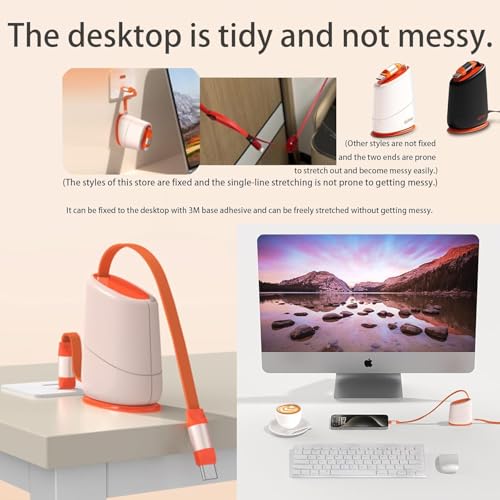 Image of 120W Retractable USB-C Cable | Tangle-Free Single Pull Desktop Design 1.2m | Fast PD Charging for Samsung, OnePlus, MacBook & Laptops | Black