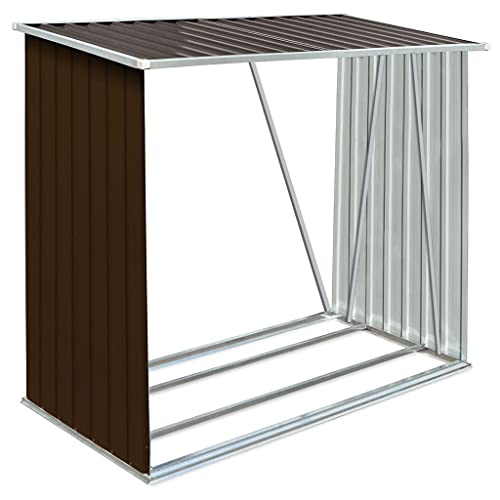 vidaXL Casetilla para Leña Caseta Almacenamiento Troncos de Jardín Terraza Exterior Cobertizo al Aire Libre Acero Galvanizado Marrón