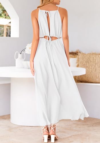 Image of BTFBM Women Halter Summer Dresses 2026 Sleeveless Cutout Backless Sundress Slit Boho Maxi Beach Wedding Guest Dress