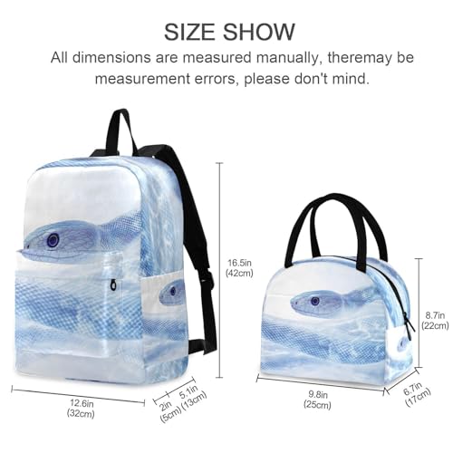 Backpack Lunch Bag Set Art Snake Print, Big Storage Travel Backpacks with Insulated Lunch Box for Office Hiking Picnic2