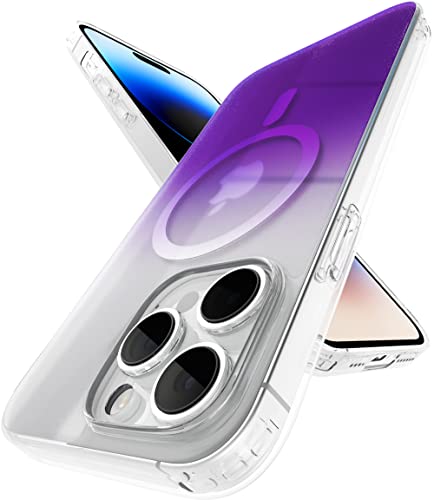 Image of eller sante Zurich MAGPRO Gradient Colored for iPhone 14 Pro Case Cover, Transparent, 6 Feet Drop Protection, Shockproof, Scratch Resistant, Slim, Compatible with MagSafe Back Cover - Purple