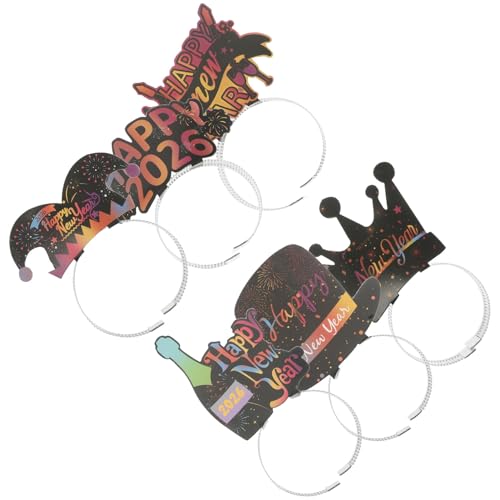 UPKOCH 6 Piezas Year Headbands con y Sombrero Negro para Fiesta de Nochevieja Accesorios Livianos y Cómodos para Celebraciones y Fotomatón