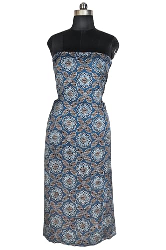 Image of Ethnics of Kutch Women's Ajrakh Modal Silk Natural Dye Hand Block Print Unstitched Kurta Fabric (For Lenght - Refer Bullet Point Below)