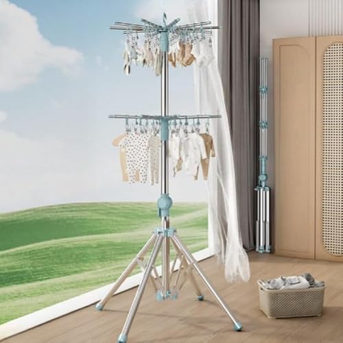 Juxkov物干しスタンド パラソル型洗濯折りたたみ室内 多量干せる台 コンパクト省スペース 高さ調節可能 安定四角 伸縮自在台 家庭用タオルほし ベランダ スリム収納 ホワイト 三層防風バックル