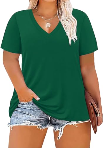 Image of ForHailey Women's Plus Size Short Sleeve Tee Shirt V Neck Basic Ladies Loose Fit T Shirt 1X-5X