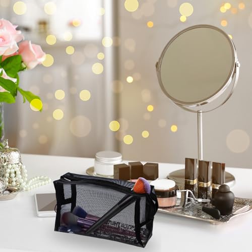 12 Pieces Mesh Makeup Bag Portable Mesh Cosmetic Bag Black Zipper Pouch Breathable Travel Toiletry Bag for Home Offices Travel Accessories Organizer4