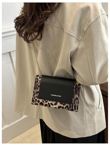 Women's Leopard Print Flap Shoulder Bags Chain Strap Square Bag Cheetah Crossbody Purse3