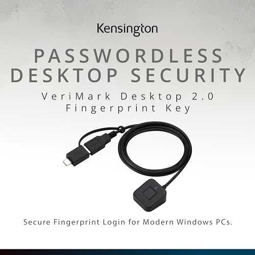 Image of Kensington Upgraded VeriMark Desktop 2.0 USB Fingerprint Reader Supports USB-C and USB-A - Windows Hello with ESS, Windows 11 Fingerprint Scanner for PC, FIDO U2F, FIDO2, TAA Compliant (K64741WW)