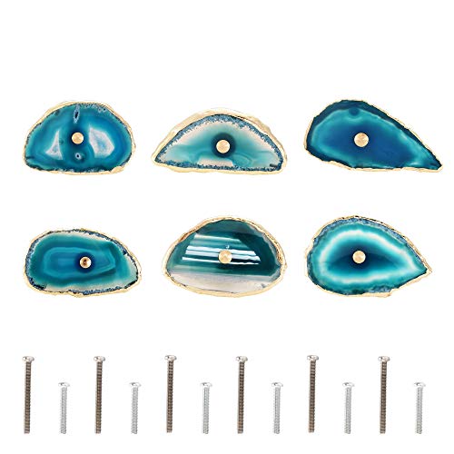 Mangsen - Juego de 6 pomos de ágata, color azul Cover