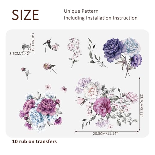 Funlife UV DTF Transfer-Aufkleber – Blumenmotive Vintage-inspirierte dekorative Aufkleber zur Verschönerung von Möbeln Blumenaufkleber für Nachttische Aquarell-Pfingstrosenmotive