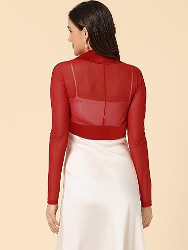 Image of Allegra K Women's Satin Shrug Wedding Open Front Mesh Evening Formal Bolero