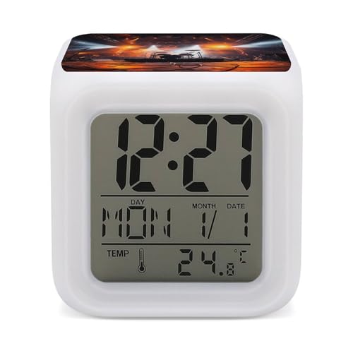 Reloj despertador digital de concierto de rock con pantalla LED inteligente y luz nocturna de 7 colores 2