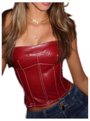 Floerns Women's Y2k Leather Corset Tops Lace Up Backless Tube Shapewear Going Out Party Festival Crop Tube Tops3