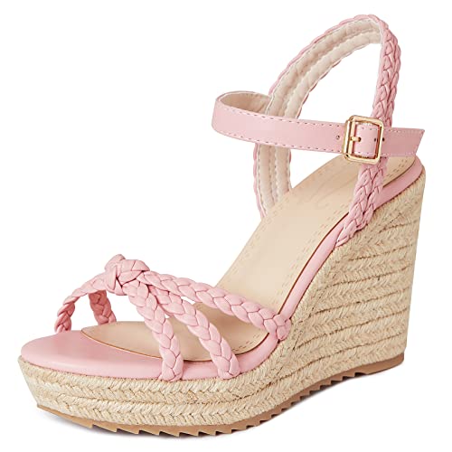 mikarka Espadrille Wedge Sandals for Women Braided Knot Ankle Strap Open Toe Platform Sandals