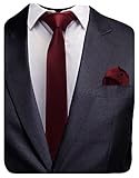 GUSLESON 2.4' Maroon Skinny Tie for Wedding Solid Formal Slim Necktie and Handkerchief Set For Men (0754-36)