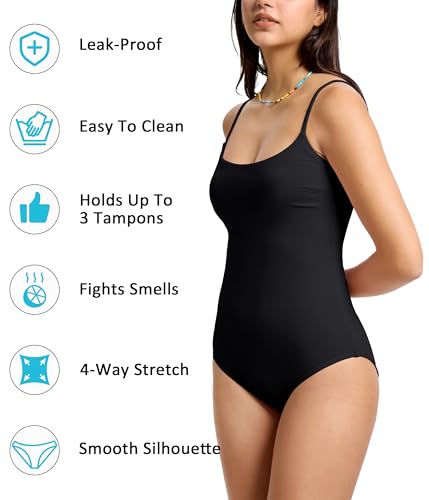 Beautikini Period Swimwear One Piece Leakproof Swimsuit Menstrual Tummy Control Bathing Suit for Teens Girls and Women3