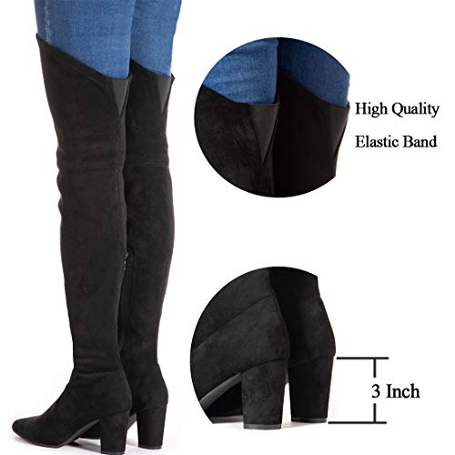 Mtzyoa Women Over The Knee Boots Thigh High Block Heel OTK Stretch Stiletto Heel Pointed Toe3