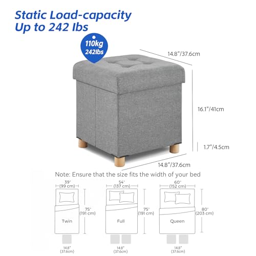 Image of BRIAN & DANY Ottoman with Storage, Square Small Storage Ottoman Foot Rest with Legs, Ottomans Foot Stool for Dorm, Living Room, Entryway 14.8 inchx14.8 inchx17.8 inch (Light Gray)