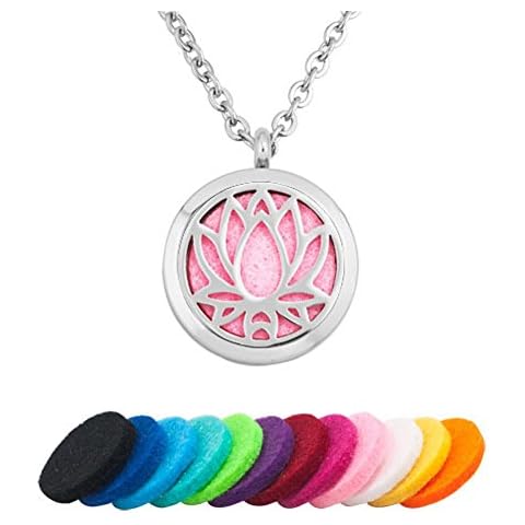 CoolJewelry Essential Oil Diffuser Necklaces Kaleidoscope Aromatherapy Magnetic Locket Pendant with 12 Color Pads Cover