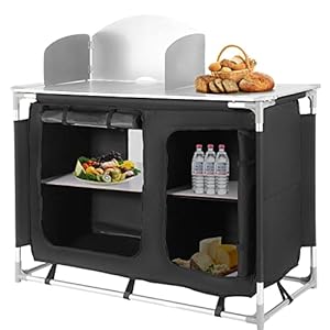 Momboo Campingschrank aus Aluminium, Outdoor Camping Küche, mit Spritzschutz und Waschbecken, 122 x 54 x 117 cm