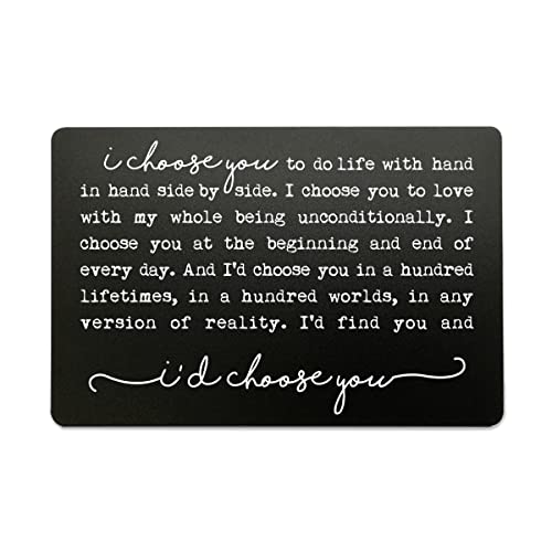 I Choose You Metal Wallet Insert Card, Engraved Gift for Him, Pocket Keepsake, Husband Gift, Anniversary Gift for Men, Wedding Anniversary Gift for Husband, Gifts for Him (Black)