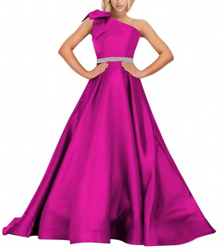 Girls's Long Satin Ball Gown for Wedding Bow Girls Pageant Dresses Size 10-12 Little Infant Girls Fuchsia Pageant Dress Fuchsia Flower Girls Dress Fancy Gowns Kids Jr Bridesmaid Gowns