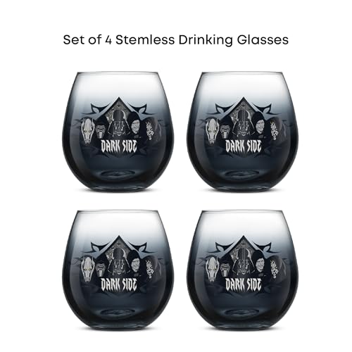 Image of JoyJolt Star Wars Dark Side Stemless Drinking Glasses Set of 4, 15 oz Tumblers, Kitchen Glasses ft. General Grievous, Kylo Ren, Darth Vader, Emperor Palpatine, Darth Maul
