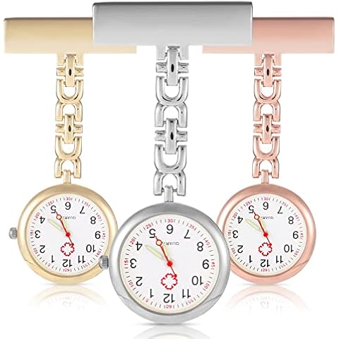 3pcs Silver/Rose Gold/Gold Nurse Lapel Pin Watch, Hanging Clip Doctor Pocket Watch, Daily Waterproof Quartz Nurse Watch for Men and Women, Perfect for Doctor Nurse Birthday Gifts Cover