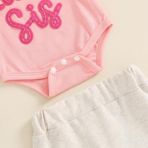 Newborn Baby Girl Clothes Little Sister Romper Lil Sis Short Sleeve Tshirt Pants Headband Summer Infant Clothes4