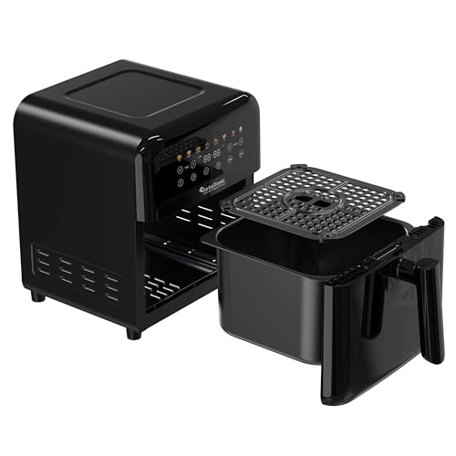 TurboTronic Heißluftfritteuse XXL 6 Liter, 1600W, 8 Programme, Timer, Airfryer Heissluftfritteuse Digital Fritteuse Fettfrei 1-60 Min Modernes Power Metall Design (Schwarz) – Bild 6