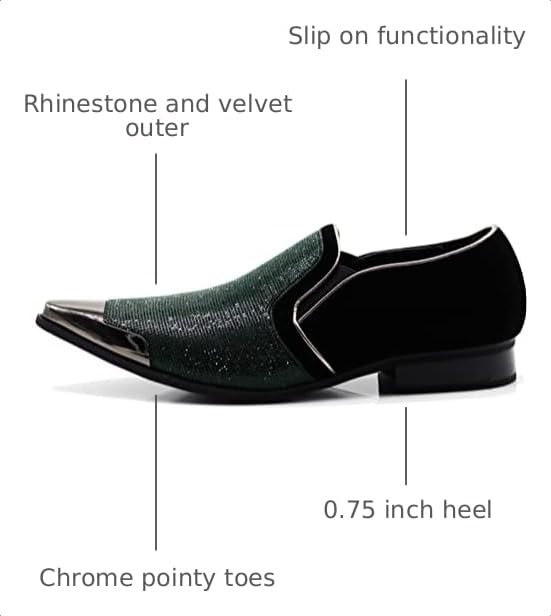 Image of Enzo Romeo Crisiano Men Rhinestone Chrome Toe Suede Pointy Dress Loafer Slip On Shoes
