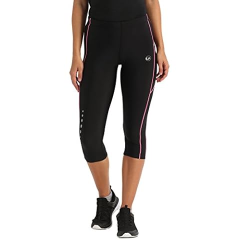 Ultrasport Damen Laufhose 3/4 Kompressionswirkung und Quick-Dry-Funktion, Schwarz/Neon Pink, L Cover