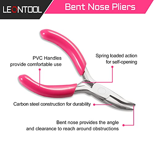 LEONTOOL 3 Inch Mini Bent Nose Pliers for Jewelry Making, Smooth Jaw Small Beading Pliers - Image 2